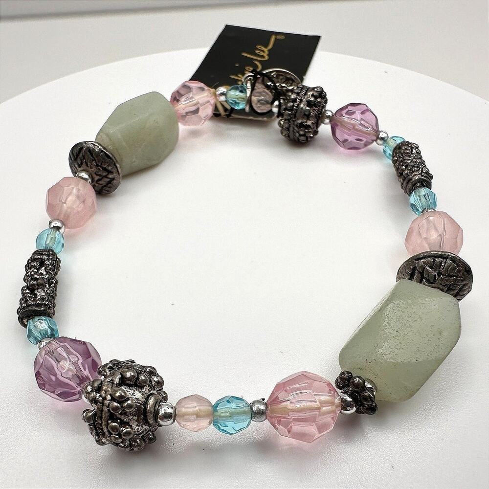 Vintage 90s Cookie Lee Beaded Bracelet Silver Tone Women's Classic Jewelry